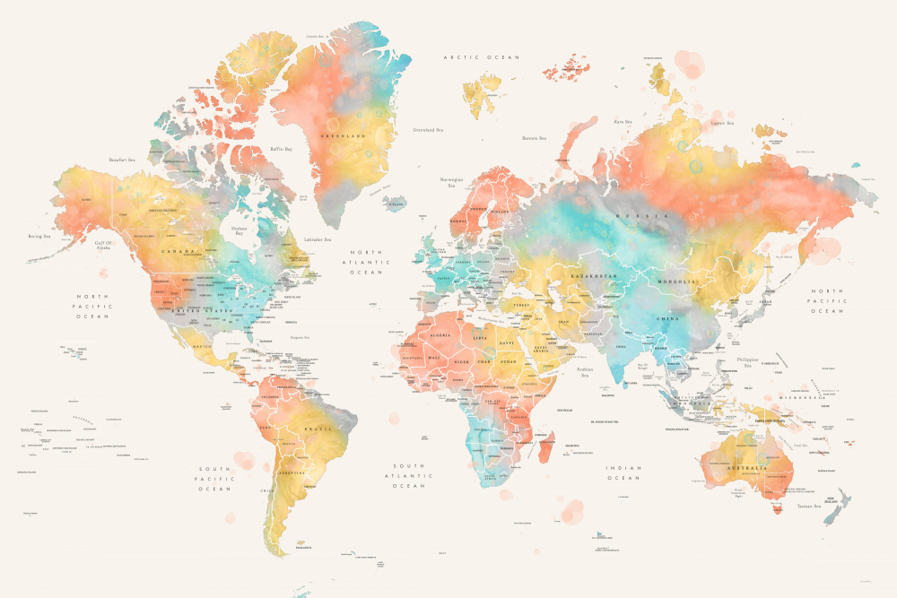 Watercolor world map with countries, Fifi von Rosana Laiz Blursbyai