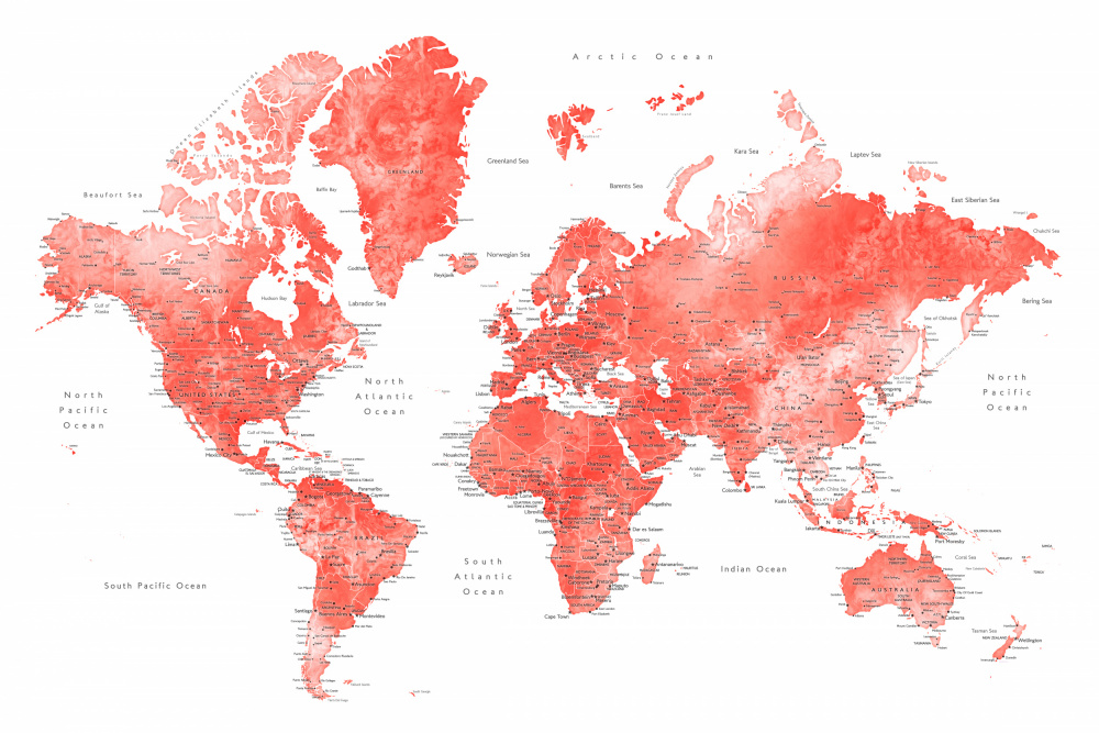 Watercolor world map with cities, Coralinah von Rosana Laiz Blursbyai