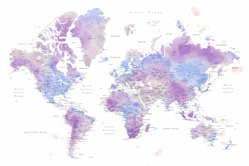 Watercolor world map with cities, Gina von Rosana Laiz Blursbyai