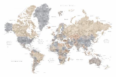 Watercolor world map with cities, Gouri