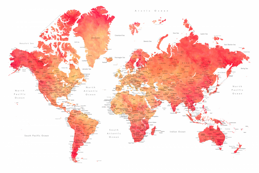 Watercolor world map with cities, Keats von Rosana Laiz Blursbyai