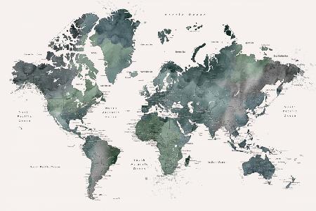 Watercolor world map with cities, Makoa