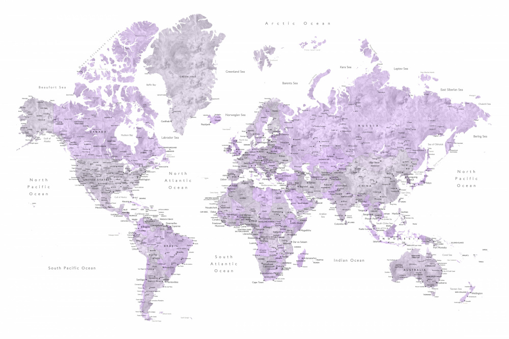 Watercolor world map with cities, Tanya von Rosana Laiz Blursbyai