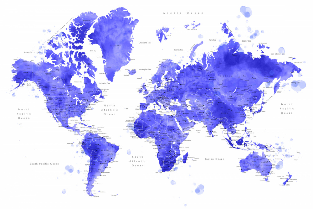 Watercolor world map with cities, Uyen von Rosana Laiz Blursbyai