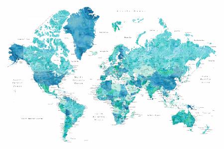 Watercolor world map with cities, Uzziel