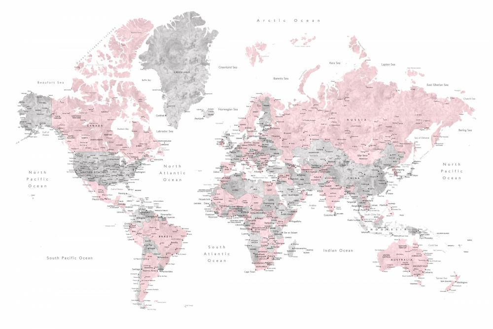 Watercolor world map with cities, Xenia von Rosana Laiz Blursbyai