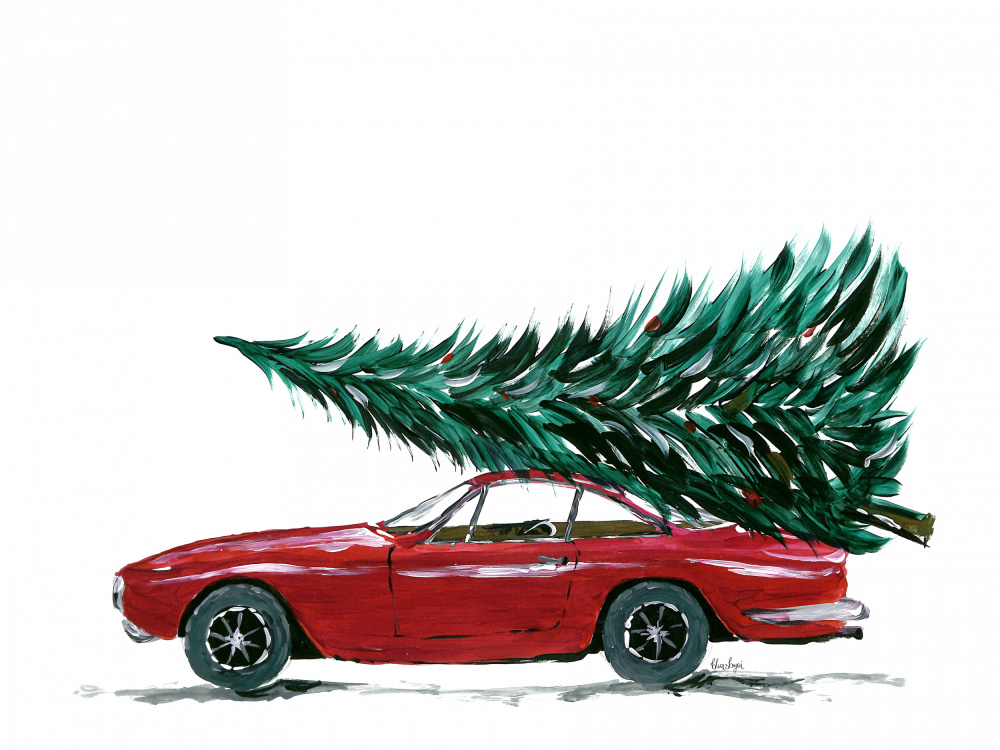 Eighties car carrying a Christmas tree von Rosana Laiz Blursbyai