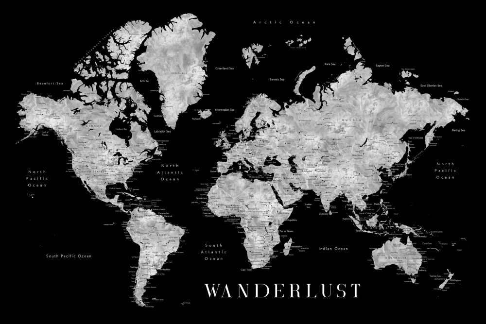 Baibah world map with cities, Wanderlust von Rosana Laiz Blursbyai