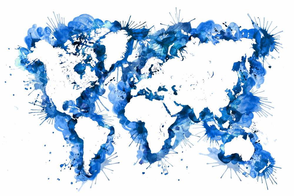 Blue strokes world map von Rosana Laiz Blursbyai