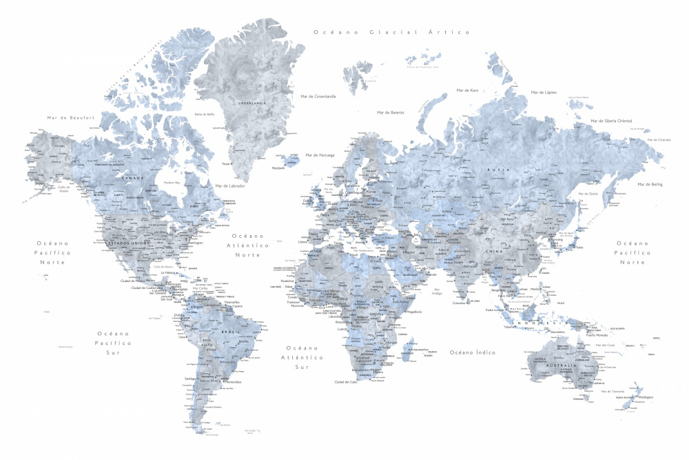 Blue world map in Spanish von Rosana Laiz Blursbyai