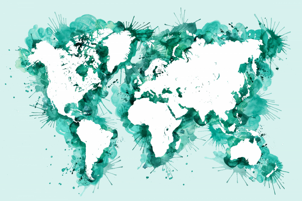 Teal strokes world map von Rosana Laiz Blursbyai