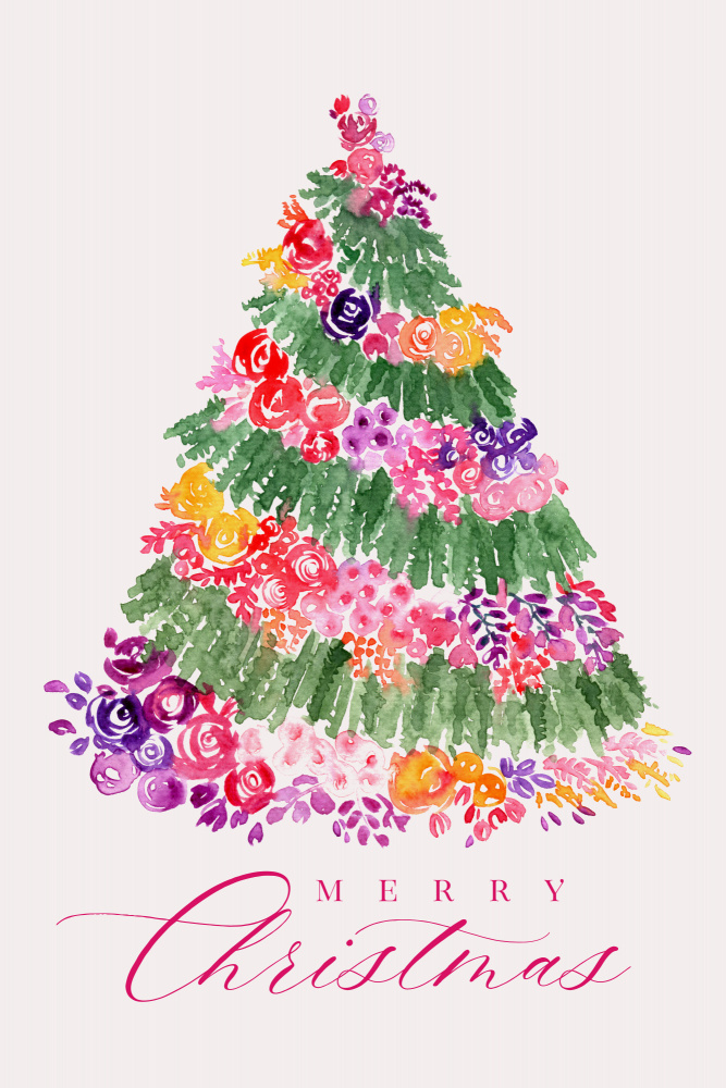 Floral watercolor merry Christmas tree von Rosana Laiz Blursbyai