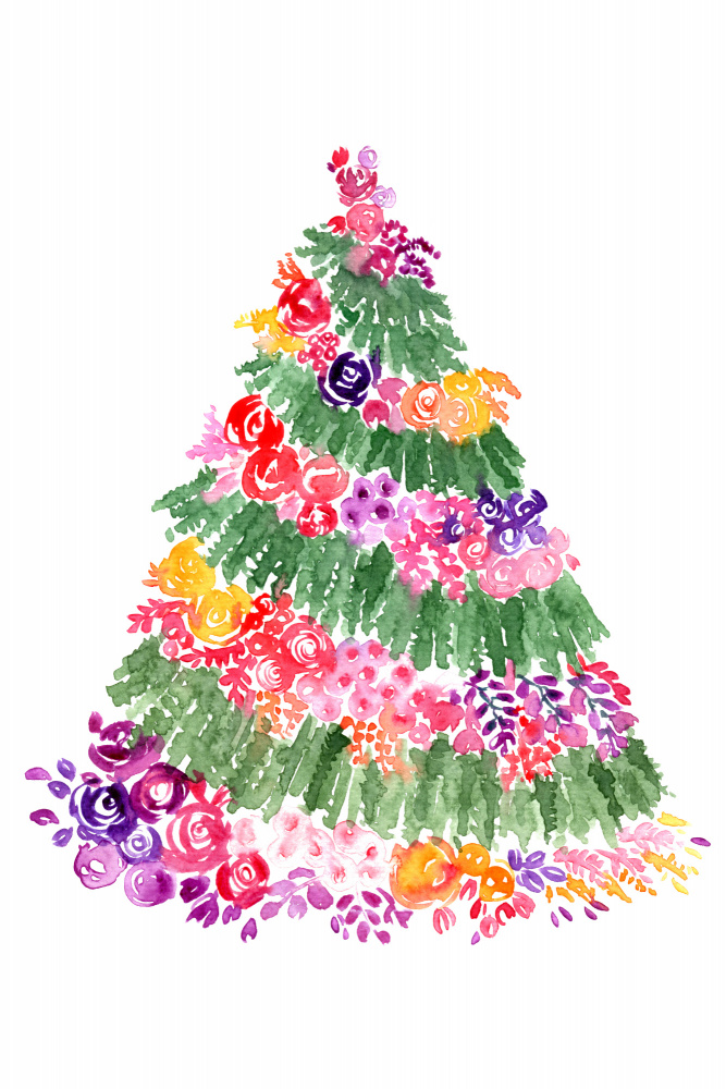 Floral watercolor Christmas tree von Rosana Laiz Blursbyai