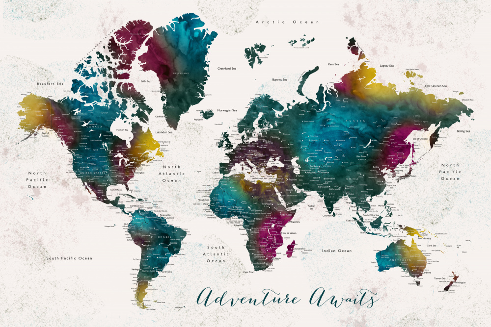 Charleena world map with cities, Adventure awaits von Rosana Laiz Blursbyai