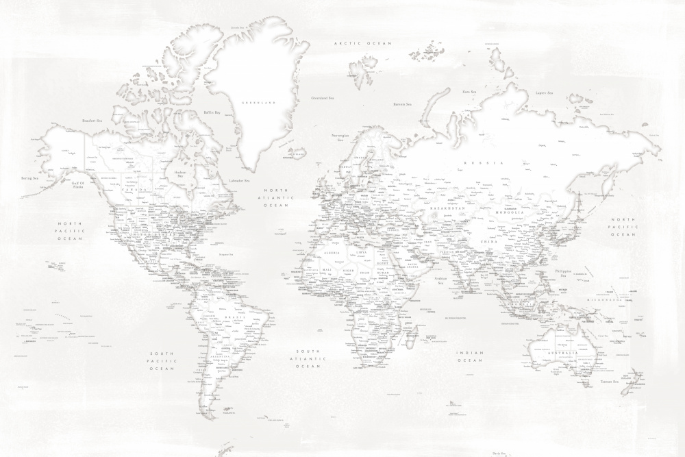 Detailed world map with cities, Maeli white von Rosana Laiz Blursbyai