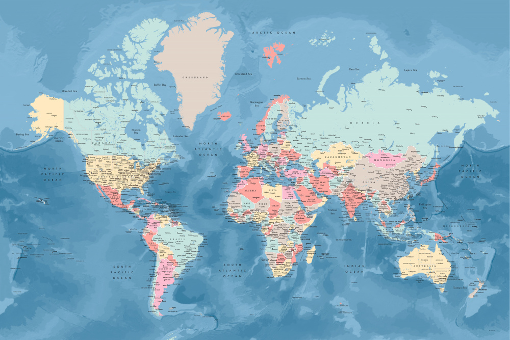 Detailed world map with cities, Vickie von Rosana Laiz Blursbyai