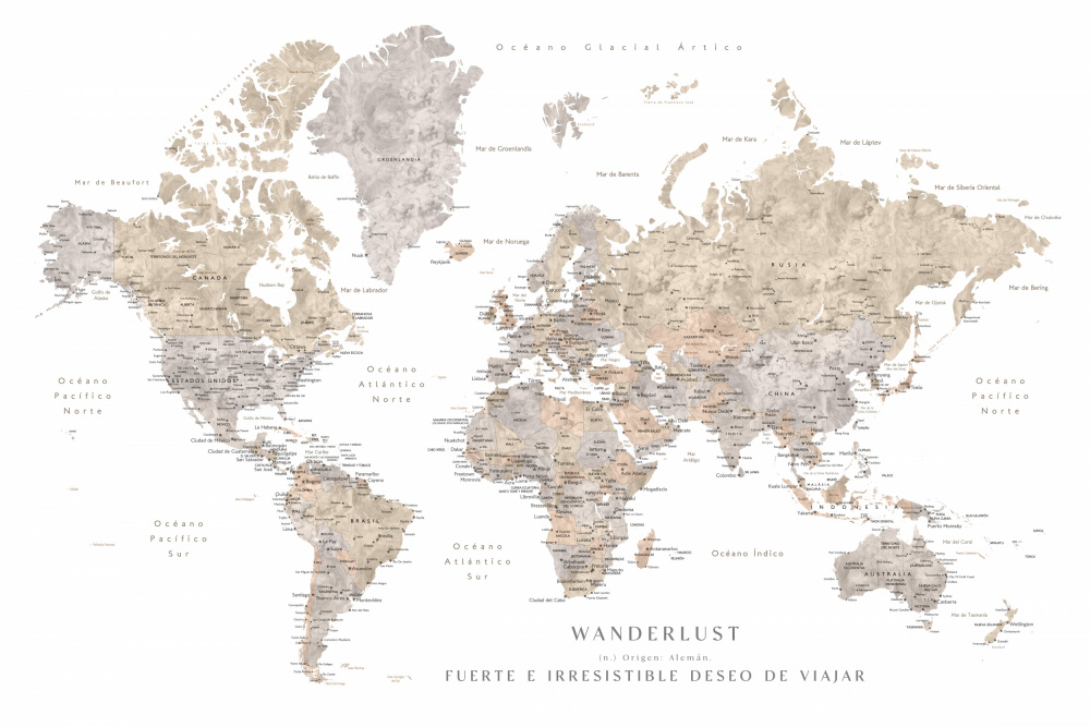 Wanderlust world map in spanish von Rosana Laiz Blursbyai