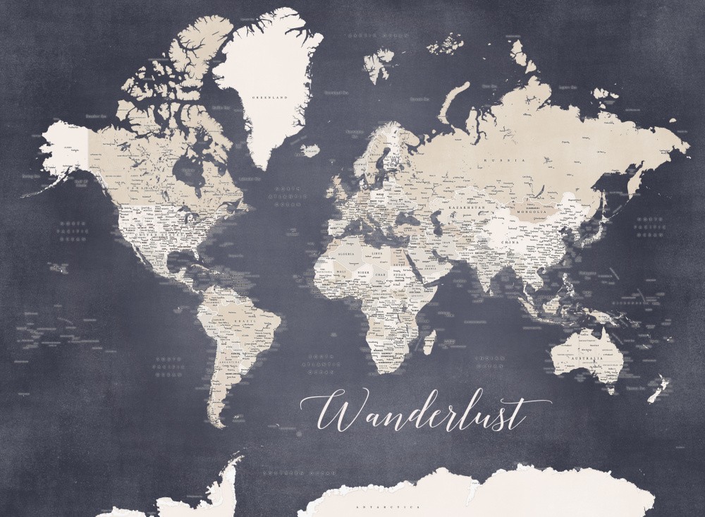 Wanderlust world map Glyn von Rosana Laiz Blursbyai