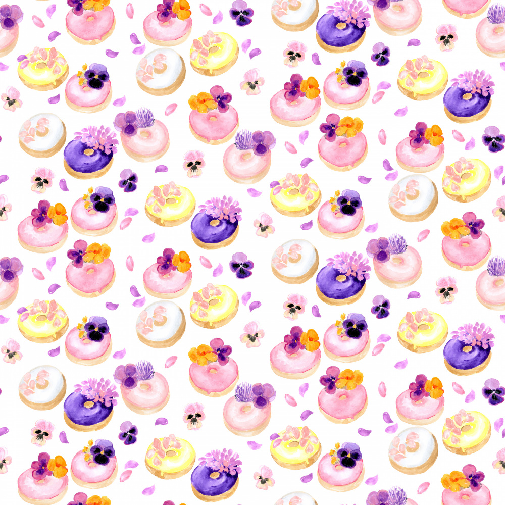 Floral watercolor donuts pattern von Rosana Laiz Blursbyai