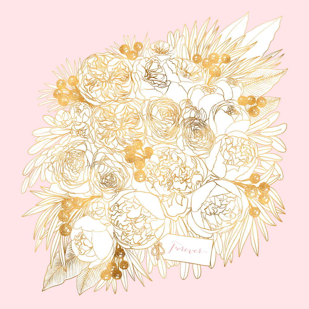 Forever Rekha floral bouquet in gold and pink von Rosana Laiz Blursbyai