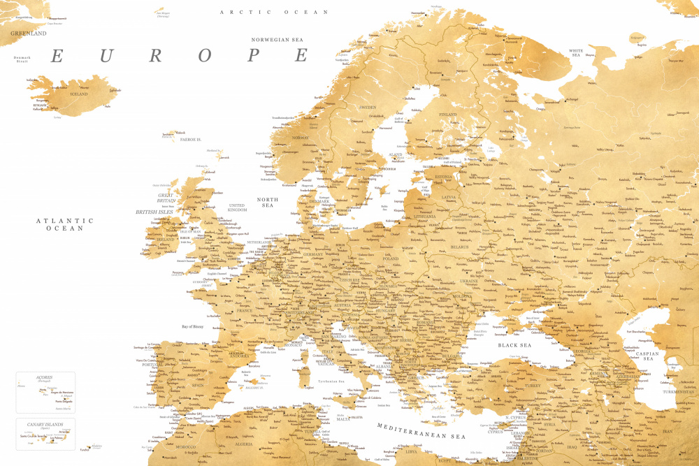 Golden detailed map of Europe von Rosana Laiz Blursbyai