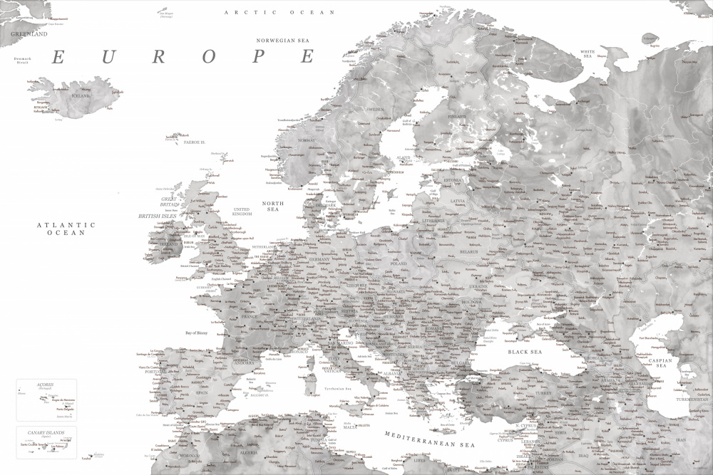 Gray watercolor Europe map von Rosana Laiz Blursbyai