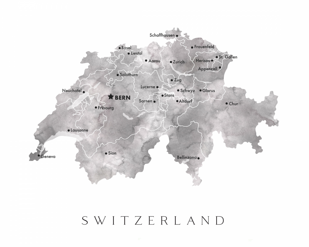 Gray watercolor map of Switzerland von Rosana Laiz Blursbyai