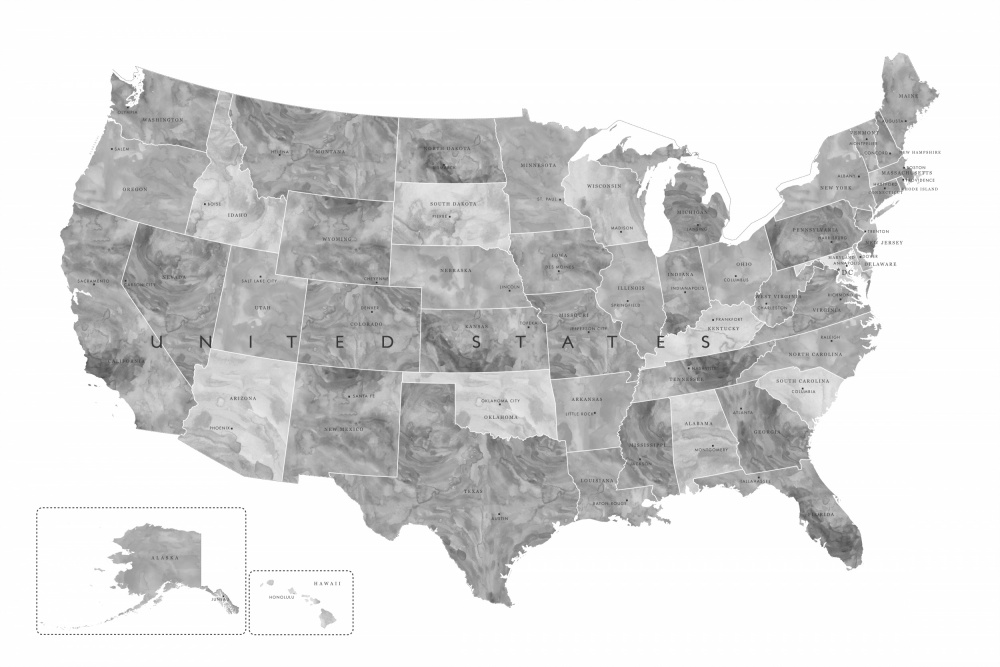 Gray watercolor map of the US von Rosana Laiz Blursbyai