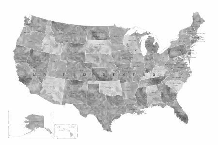 Gray watercolor map of the US