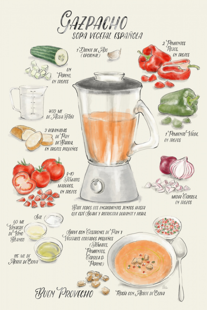 Gazpacho illustrated recipe in Spanish von Rosana Laiz Blursbyai