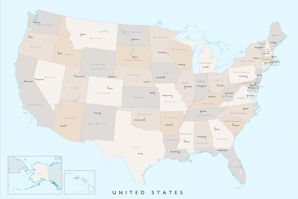 Isolated map of the United States with States and State capitals von Rosana Laiz Blursbyai