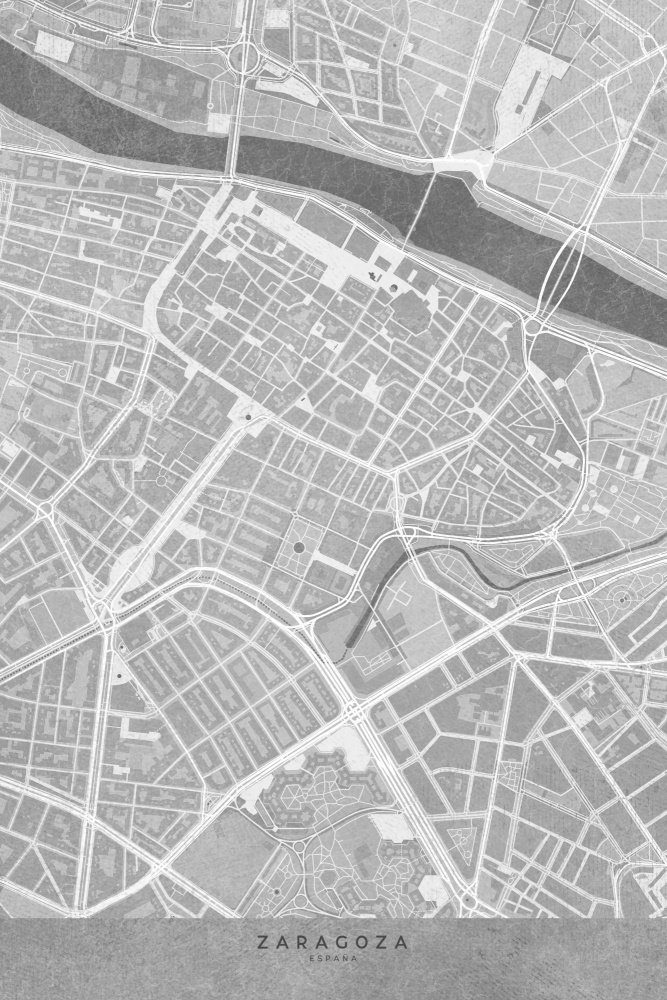 Map of Zaragoza downtown (Spain) in gray vintage style von Rosana Laiz Blursbyai