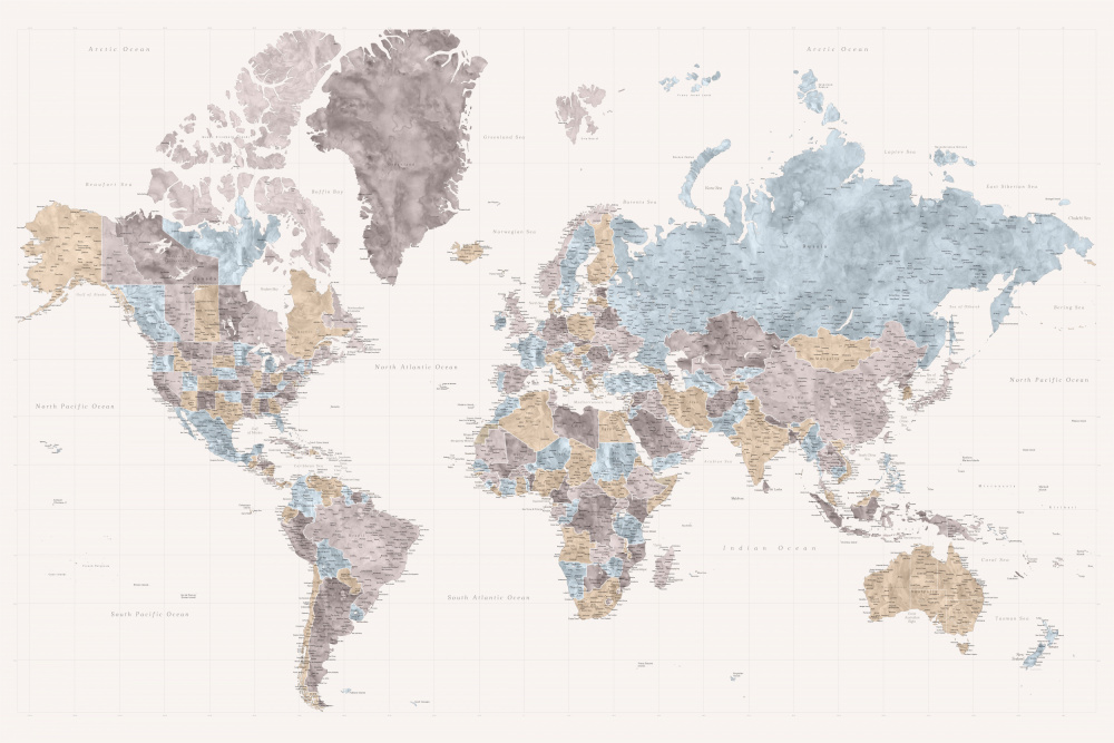 Mahler highly detailed world map with cities von Rosana Laiz Blursbyai