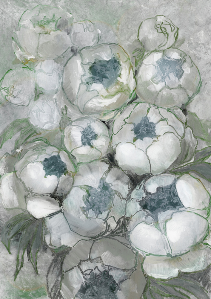 Nuria bouquet of peonies in teal and green von Rosana Laiz Blursbyai