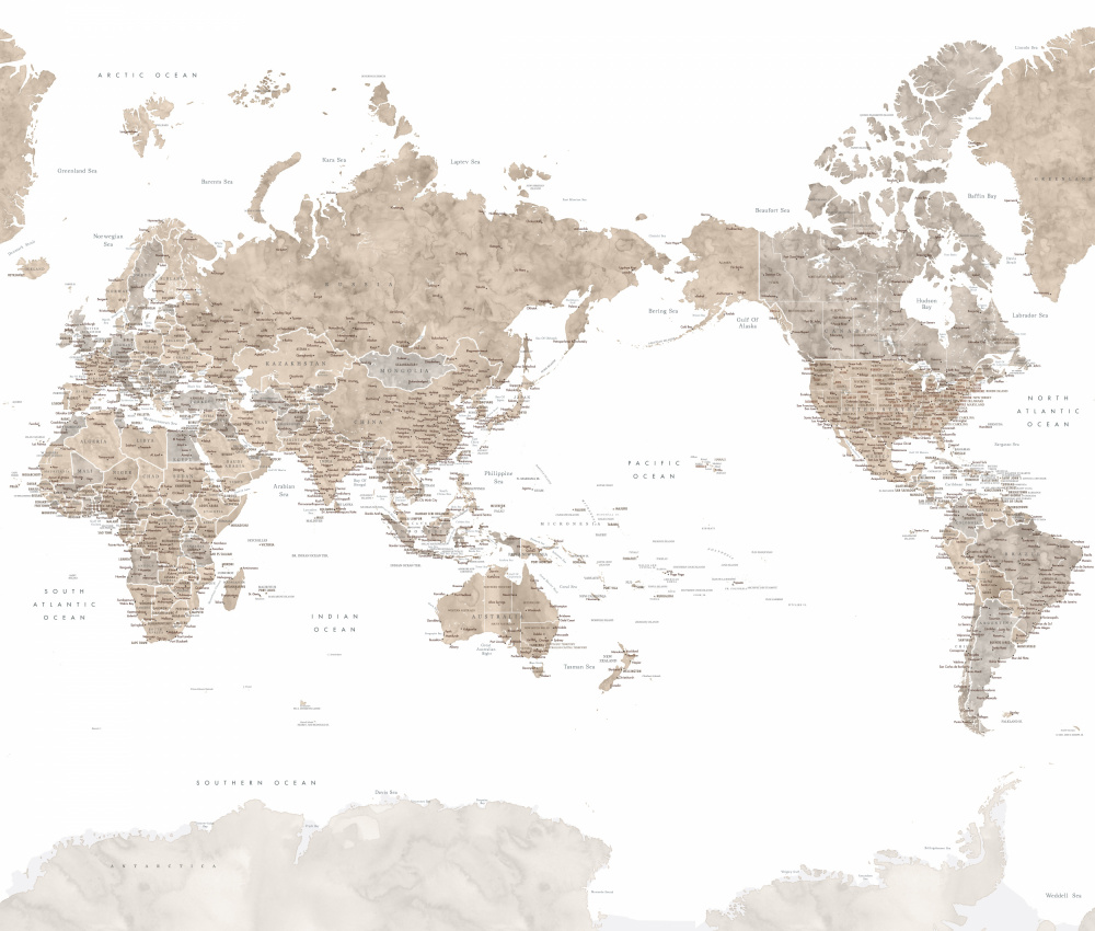 Pacific-centered world map with cities, Abey von Rosana Laiz Blursbyai