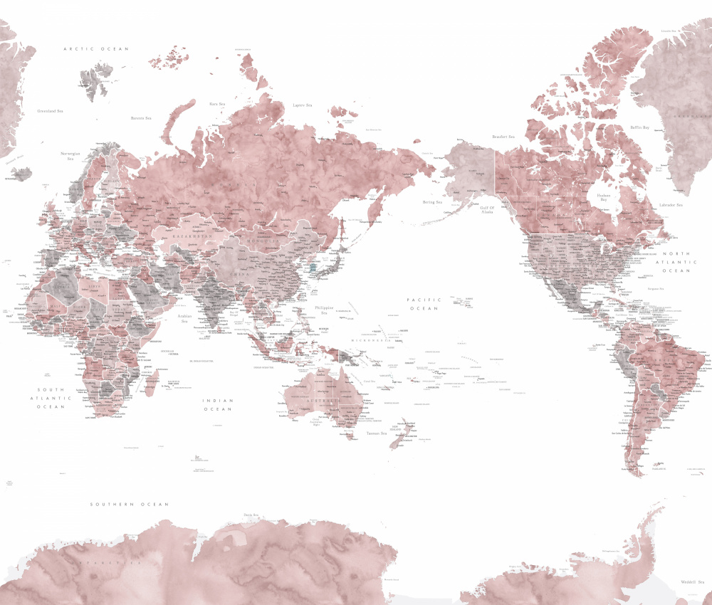 Pacific-centered world map with cities, Piper von Rosana Laiz Blursbyai