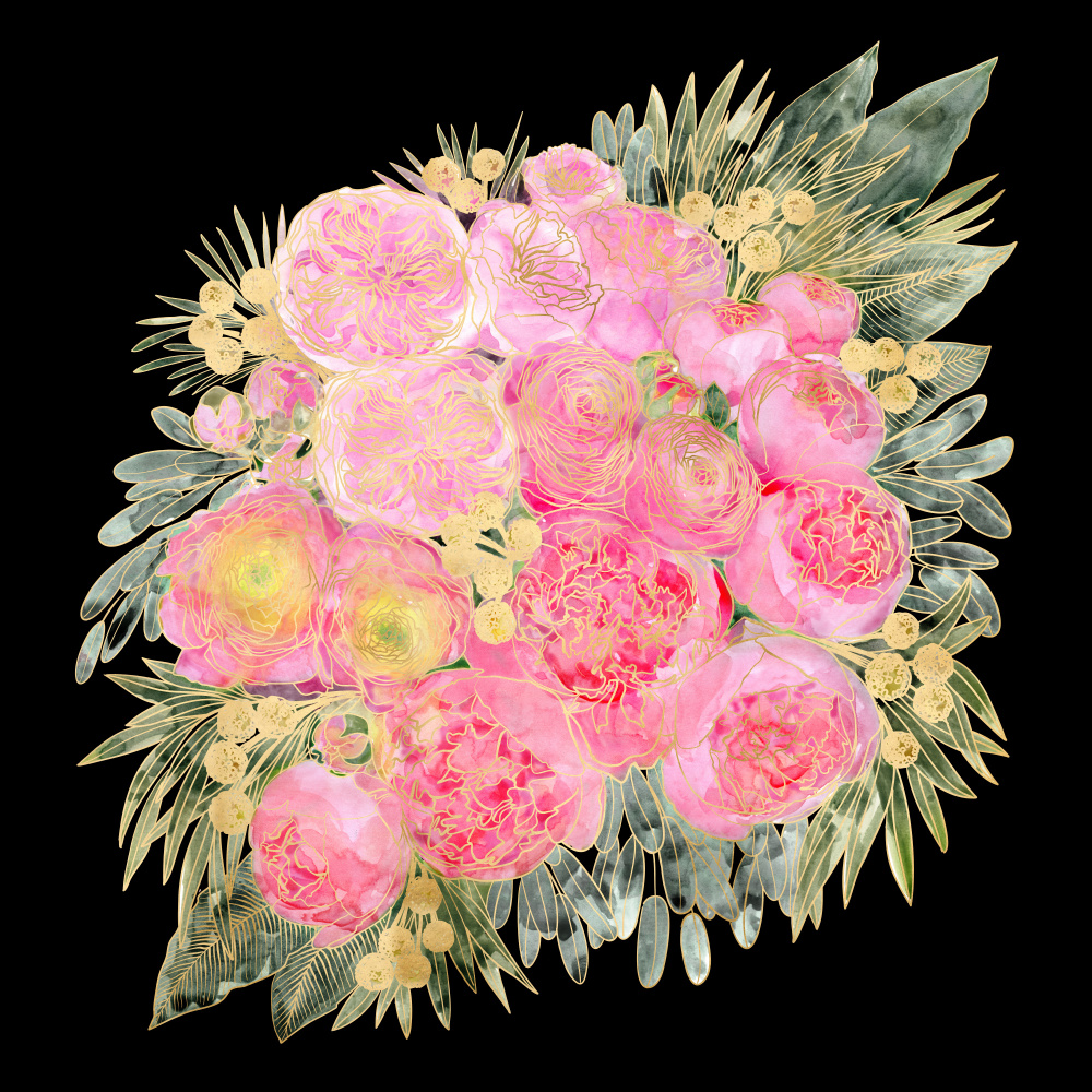 Rehka floral bouquet in light pink watercolor and black von Rosana Laiz Blursbyai