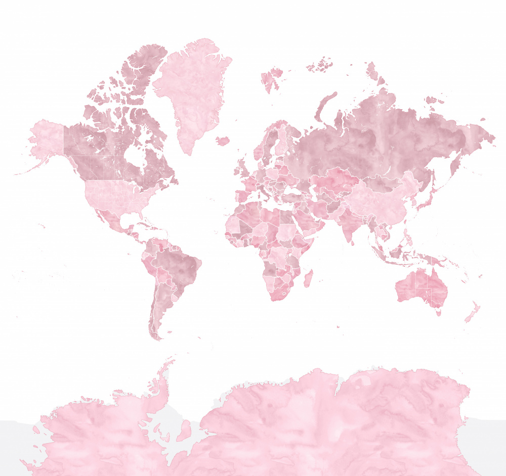 Pink watercolor world map with outlined countries, Melit von Rosana Laiz Blursbyai