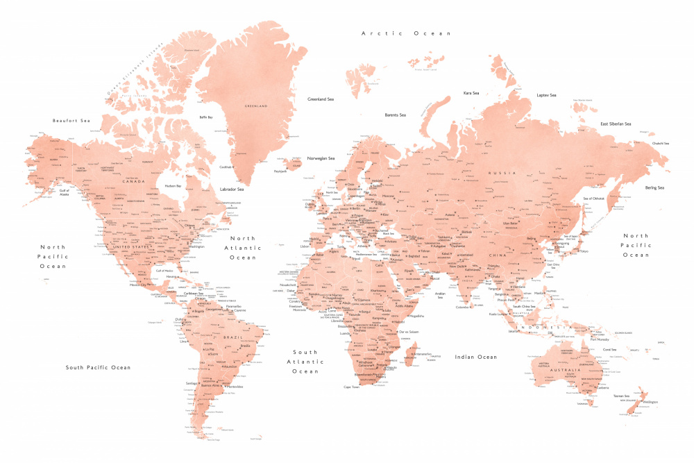 Rose gold world map with cities, Hadi von Rosana Laiz Blursbyai