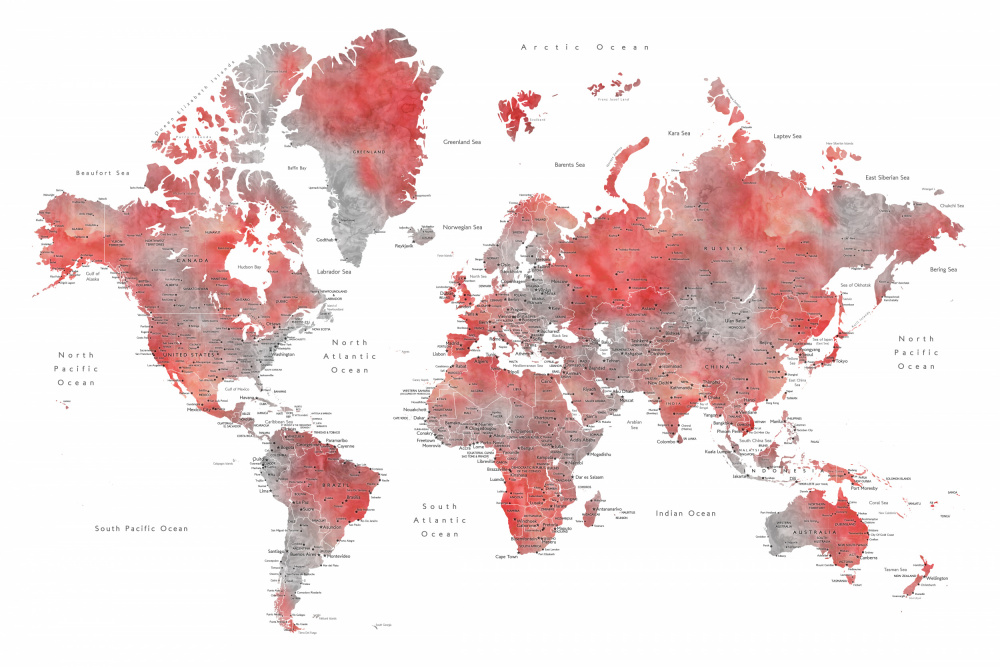 Red world map with cities, Lyssah von Rosana Laiz Blursbyai