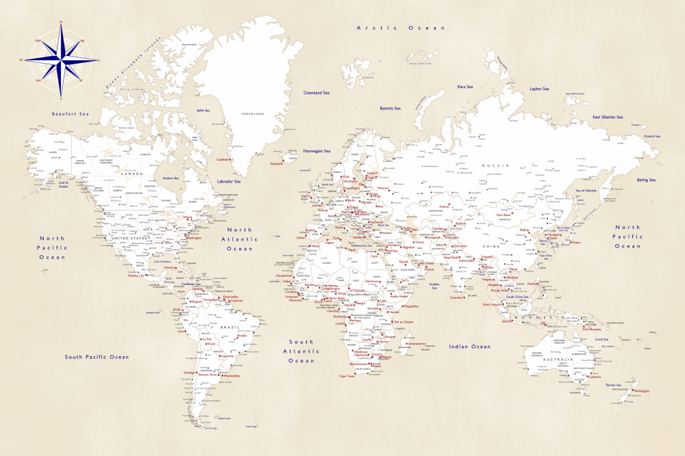 Rustic world map with cities, Deuce von Rosana Laiz Blursbyai