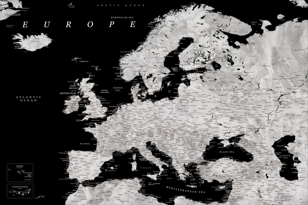 Black and grey detailed map of Europe von Rosana Laiz Blursbyai