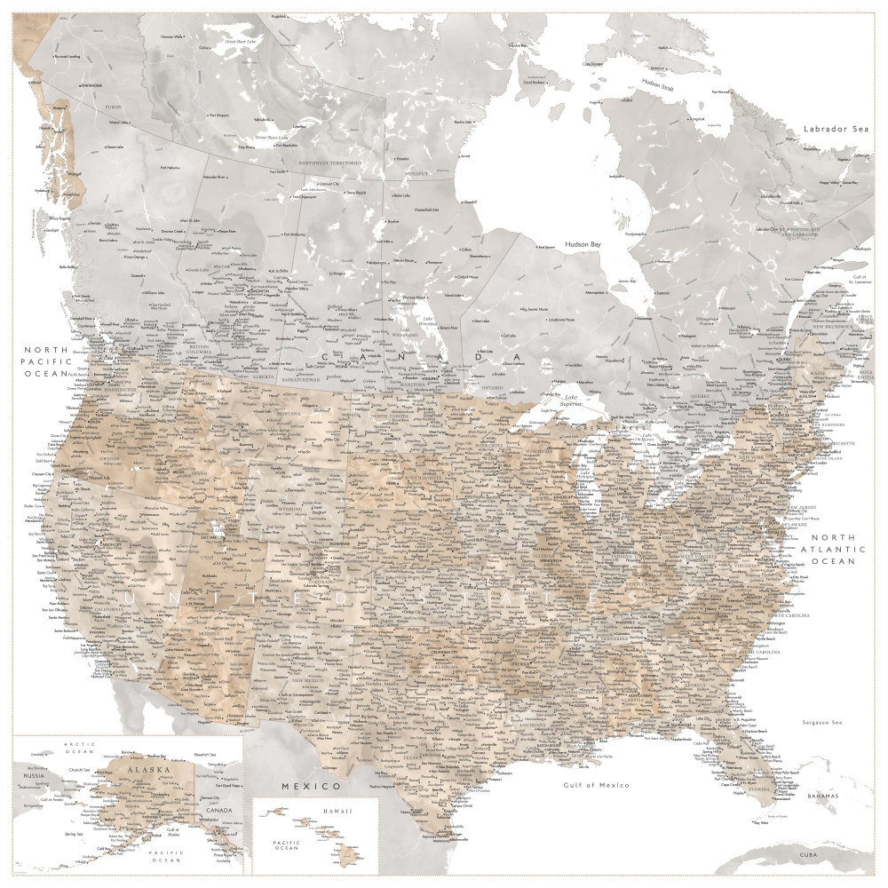 Highly detailed map of the United States and Canada von Rosana Laiz Blursbyai