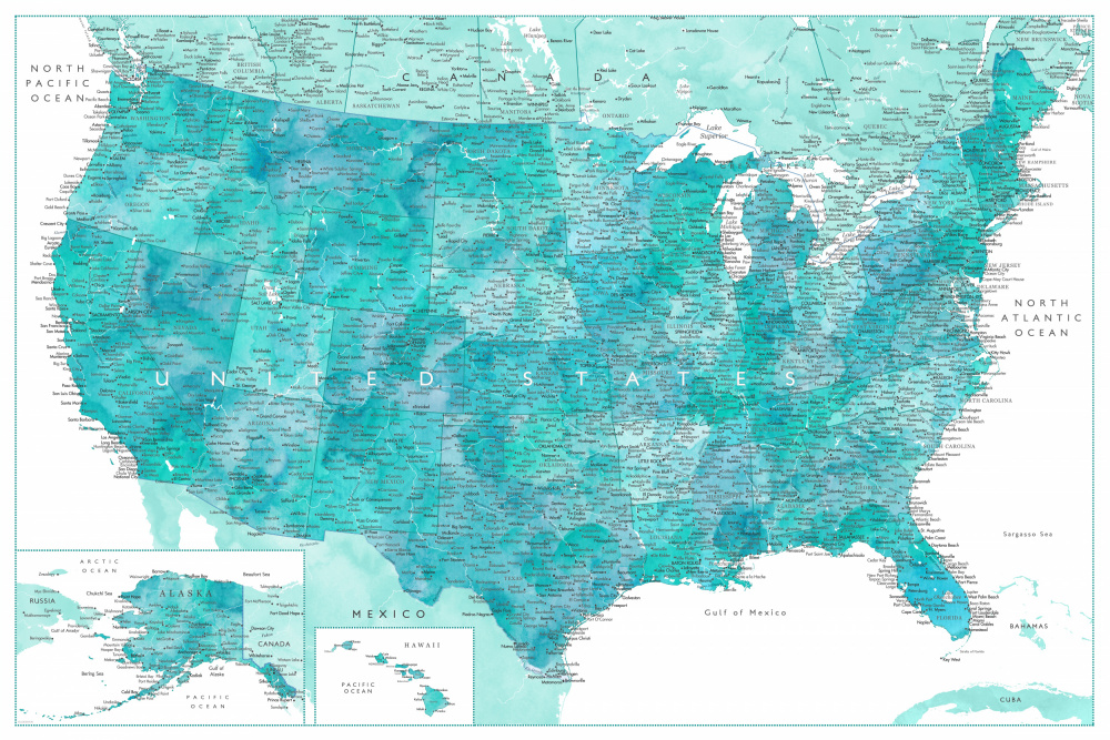 Highly detailed map of the United States, Caribbean waters von Rosana Laiz Blursbyai