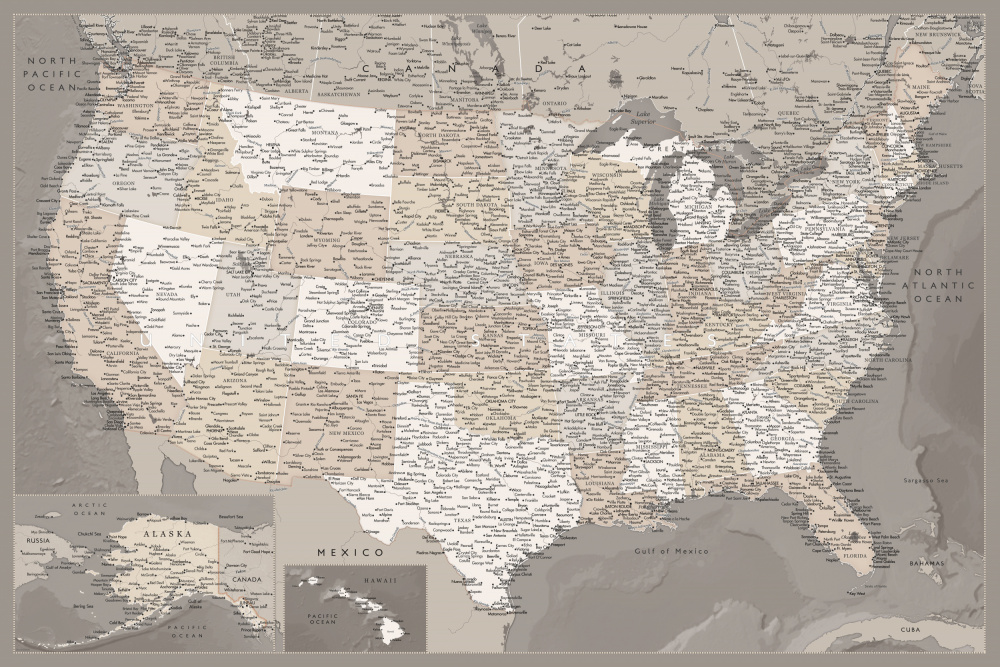 Highly detailed map of the United States, Davey von Rosana Laiz Blursbyai