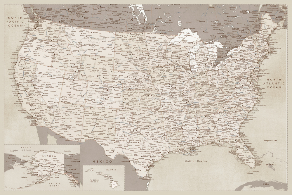 Highly detailed map of the United States, Gentry von Rosana Laiz Blursbyai