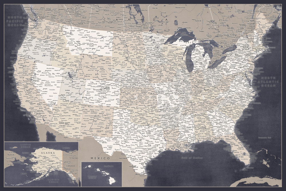 Highly detailed map of the United States, Glyn von Rosana Laiz Blursbyai