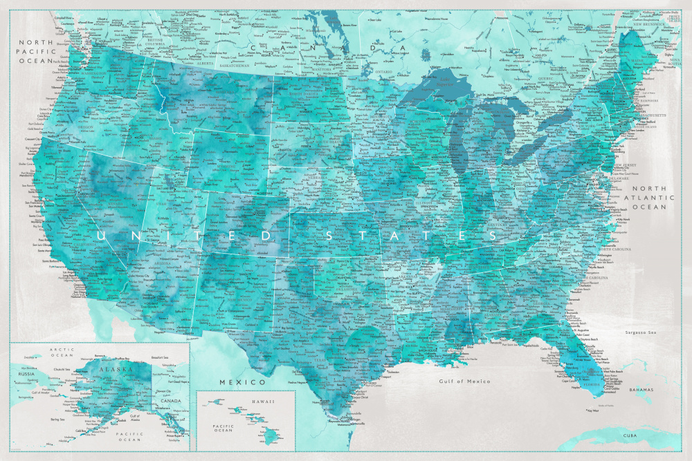 Highly detailed map of the United States, Harriet von Rosana Laiz Blursbyai