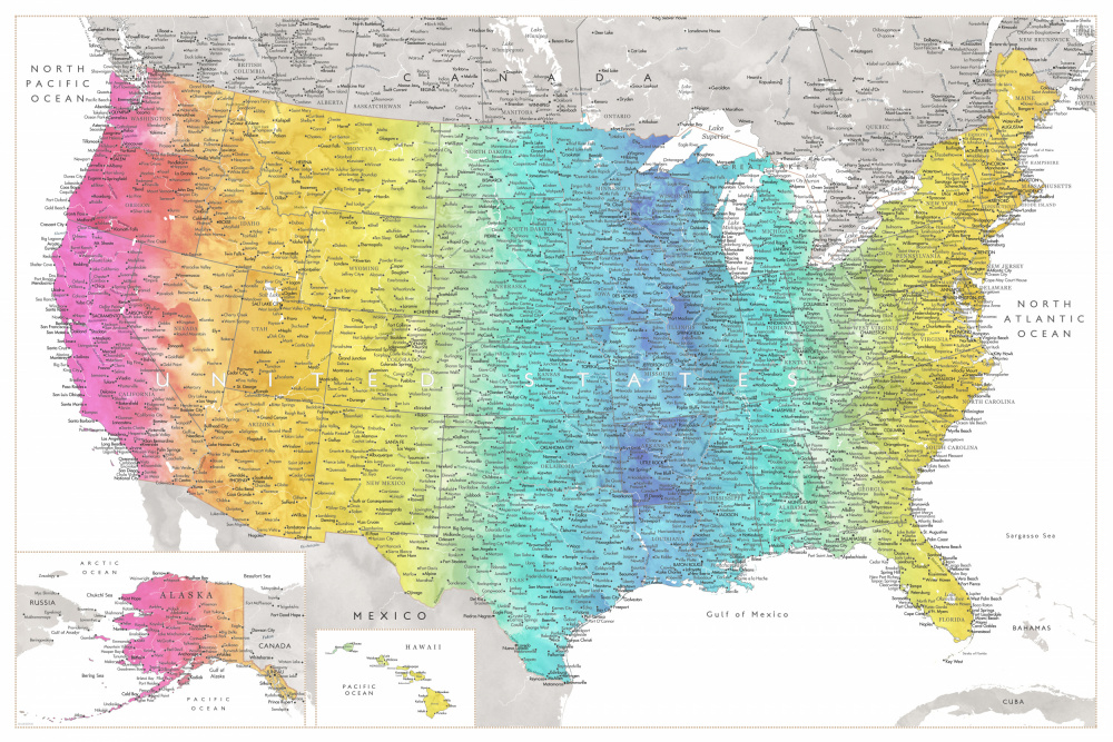 Highly detailed map of the United States, Jude von Rosana Laiz Blursbyai