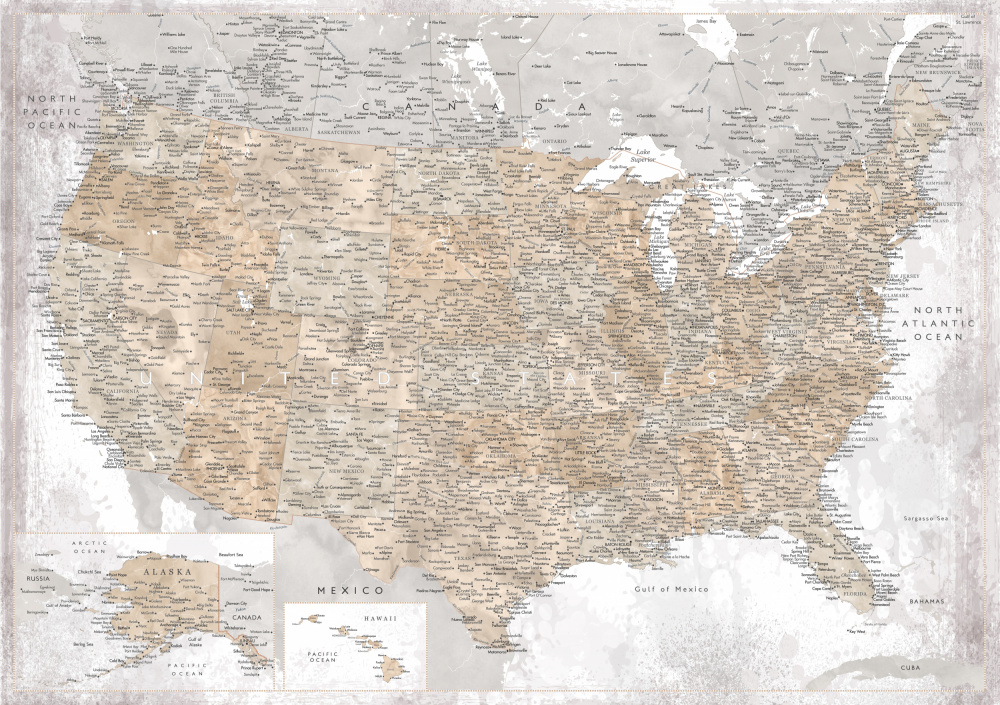 Highly detailed map of the United States, Kacia von Rosana Laiz Blursbyai